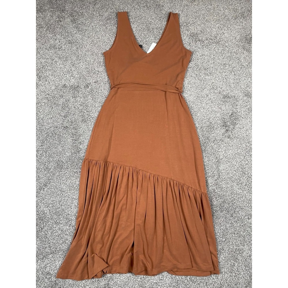 Banana Republic Dress Womens Small Orange Tank Midi Modal Belted Boho Beach NEW - Picture 2 of 11